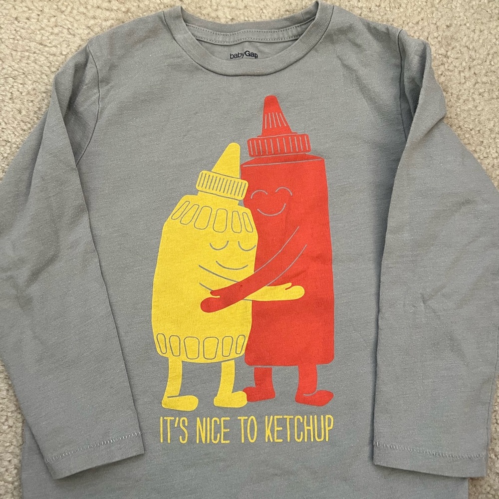 babyGap Gray Long-Sleeve Shirt with Red Ketchup & Yellow Mustard Graphic